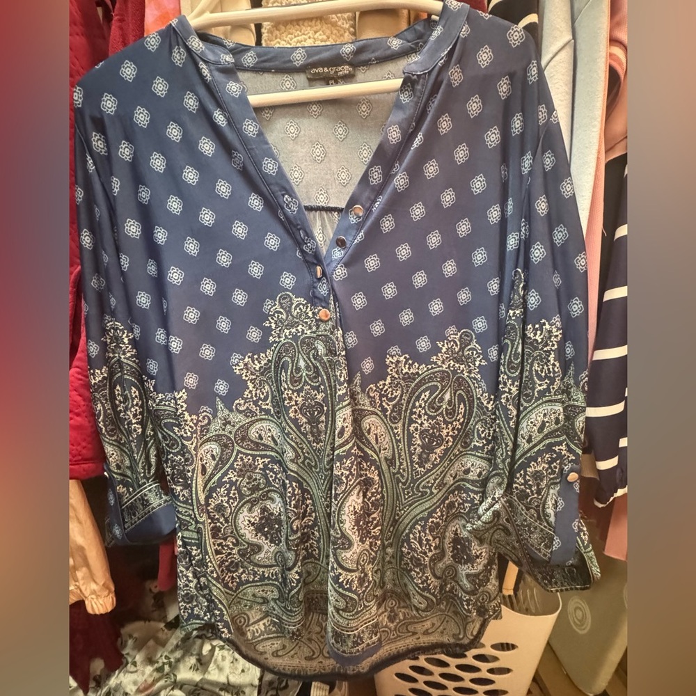 Ava & Grace Navy Paisley Blouse